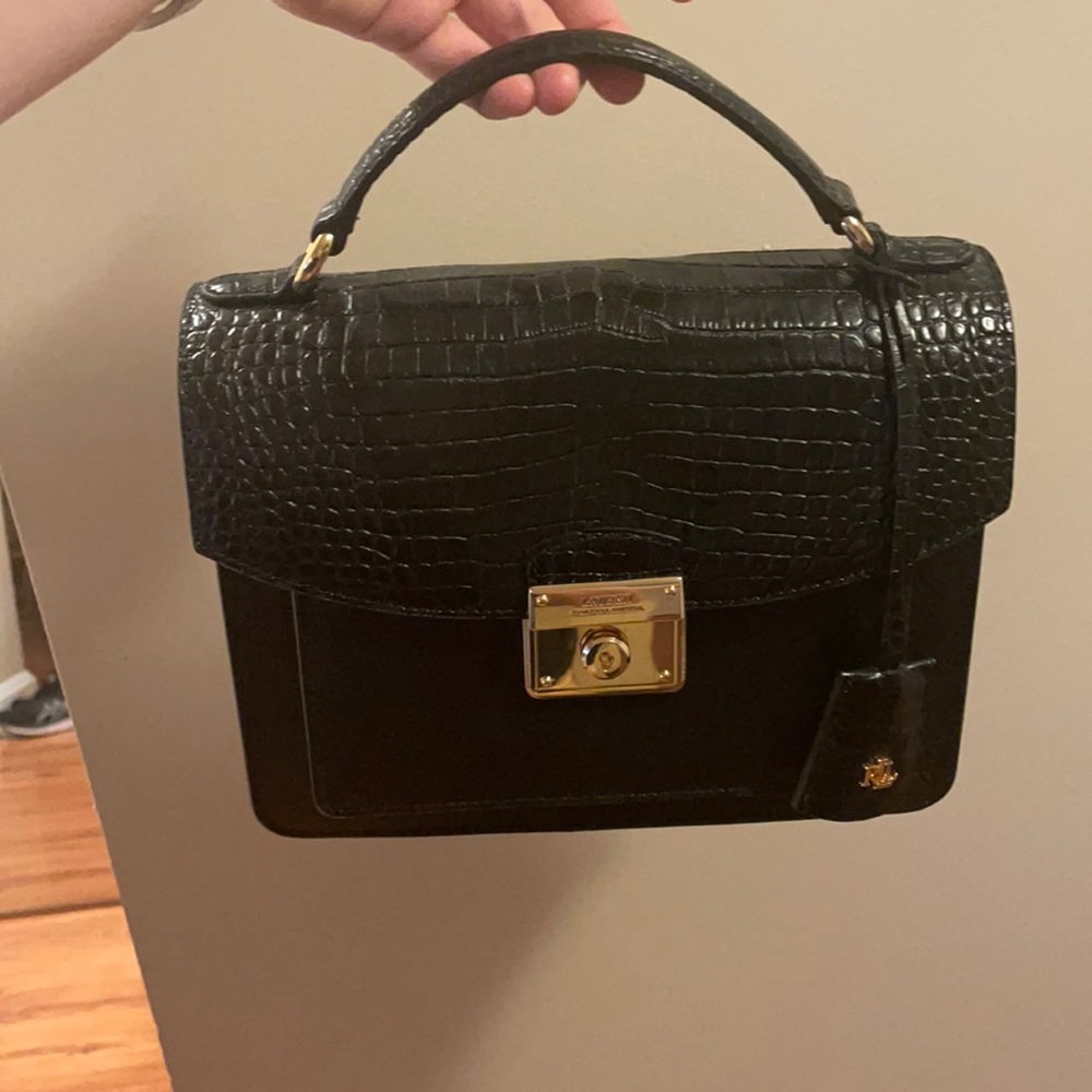 Lauren Ralph Lauren black croc leather handbag